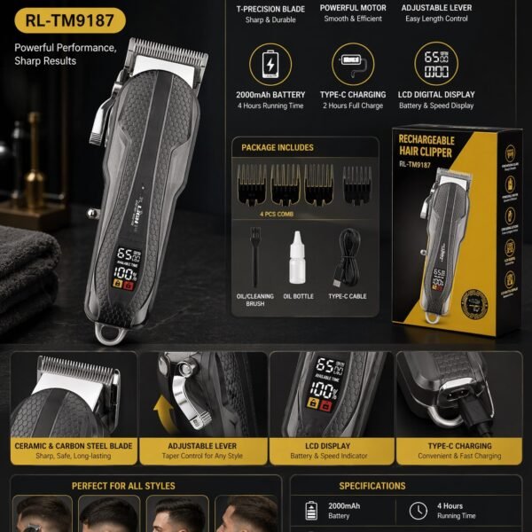 IDOLESHOP Rechargeable Hair Clipper – Precision, Power & Control