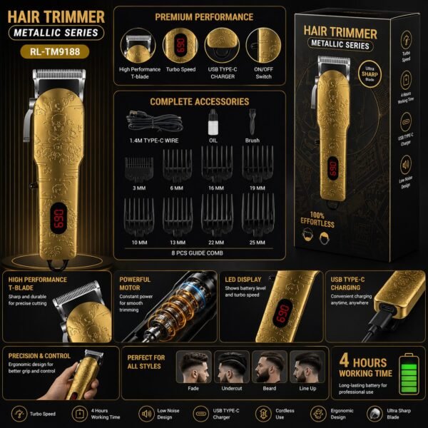 IDOLESHOP Metallic Series Hair Trimmer – Power, Precision & Style