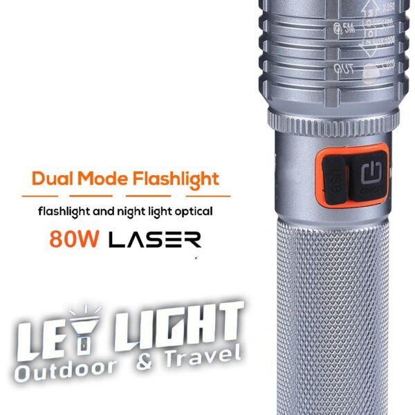 IDOLESHOP 50W Zoomable Metal Flashlight – 5 Modes Super Bright Cree T6 LED Torch (Silver & Orange, Rechargeable)