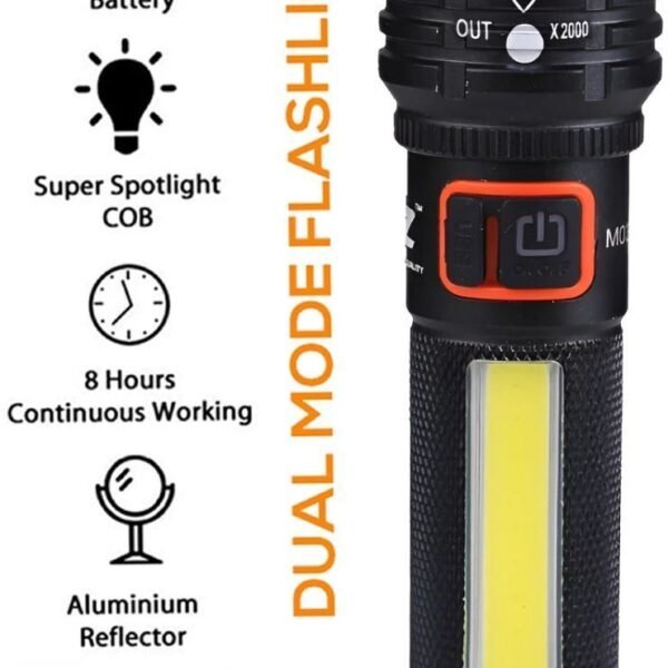 IDOLESHOP 50W Zoomable LED Metal Flashlight with COB – 5 Modes Super Bright Torch
