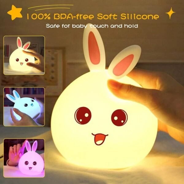 IDOLESHOP Rabbit Silicone Night Light – Cute Touch Sensor Color Changing Lamp (16.3 cm, Multicolor)