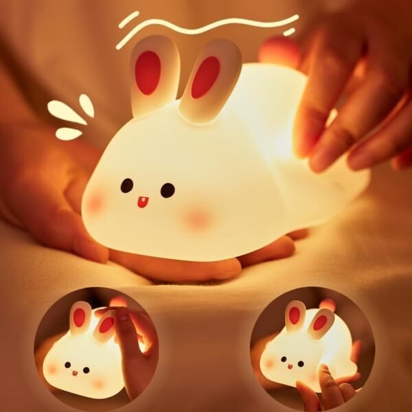IDOLESHOP Cute Rabbit Silicone Night Lamp | USB Rechargeable | Touch Control | Soft LED Kids Night Light (14 cm)