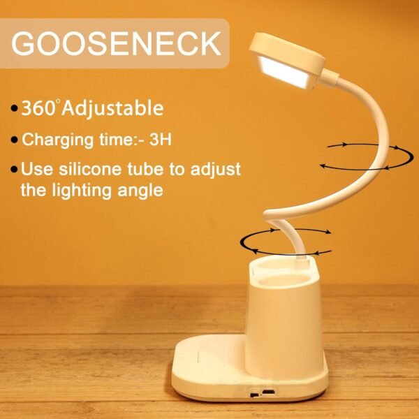 Idoleshop 3 Lighting Color Mode LED Desk Lamp, Rechargeable Gooseneck Study Lamp with Eye Protection (36 cm, White)