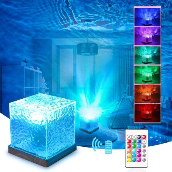 Idoleshop Crystal Ocean Wave LED Projector Lamp – Multicolor Water Wave Projection Night Light for Bedroom, Party & Home Decor (11.2 cm)