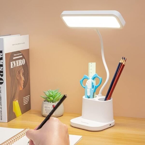 IDOLESHOP USB Rechargeable Study Lamp – 3-Level Brightness with 360° Adjustable Arm (36 cm, White)
