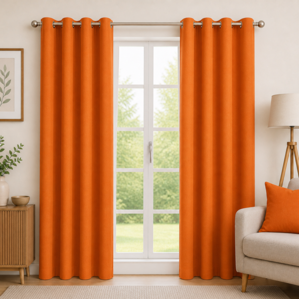 IDOLESHOP 274.5 cm (9 ft) Long Polyester Room Darkening Door Curtains (Pack of 2) – Elegant Orange Eyelet Curtains for Living Room, Bedroom & Balcony