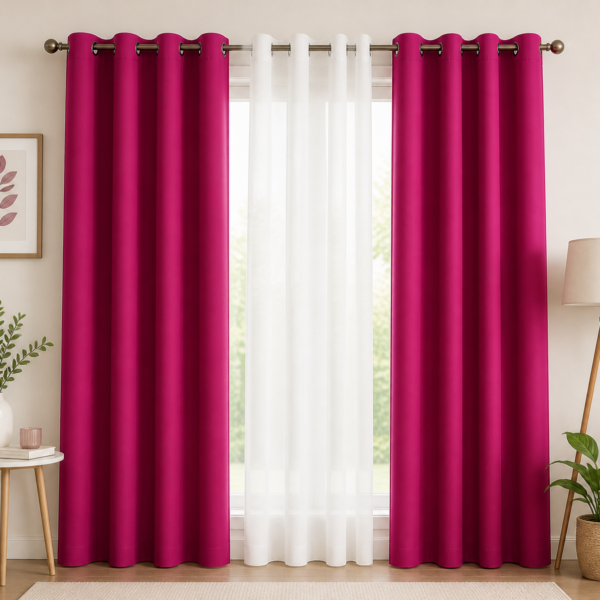 IDOLESHOP 274.5 cm (9 ft) Long Door Polyester Room Darkening Curtain with Sheer Panel (Pack of 3, Pink & White)