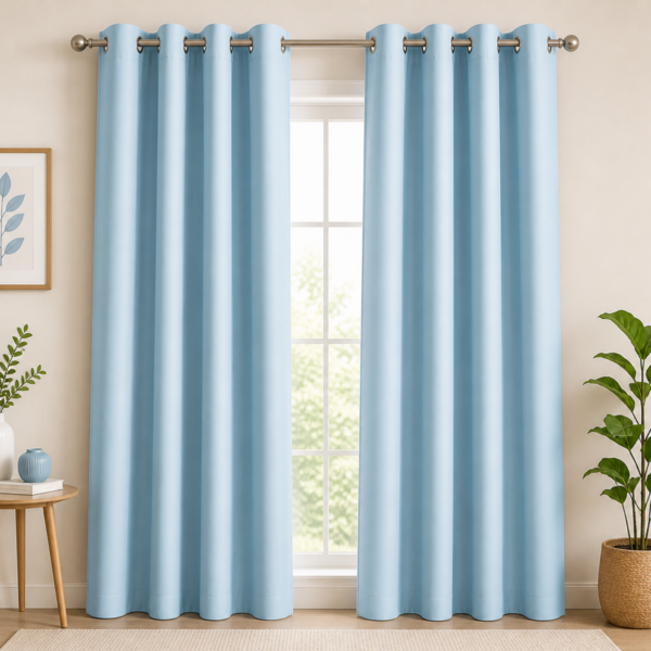 IDOLESHOP 213.5 cm (7 ft) Door Polyester Semi-Transparent Curtain with Eyelets (Pack of 2, Light Blue)