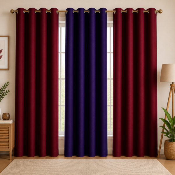 IDOLESHOP 274.5 cm (9 ft) Long Door Polyester Blackout Curtain (Pack of 3, Dual Tone Design)