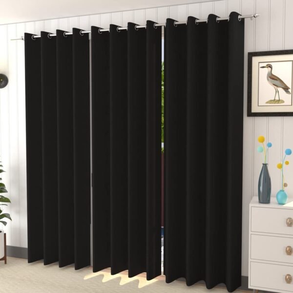 IDOLESHOP 274.5 cm (9 ft) Long Door Polyester Room Darkening Curtains – Pack of 3 | Solid Black Curtains with Eyelets