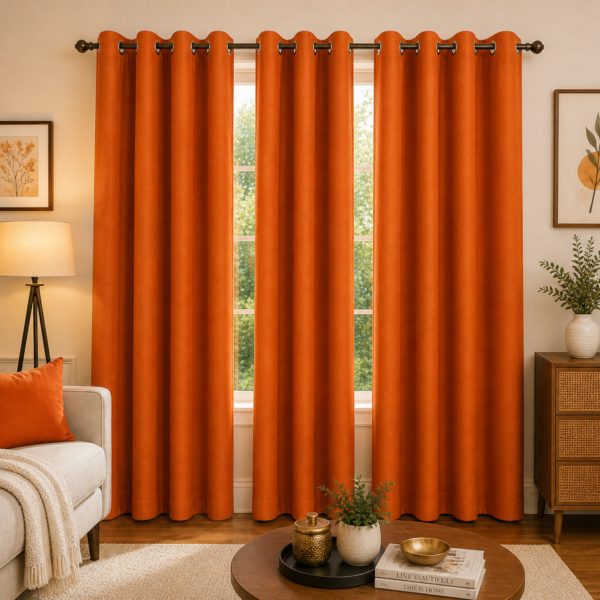IDOLESHOP 274.5 cm (9 ft) Long Door Polyester Room Darkening Curtains – Pack of 3 | Solid Orange Curtains with Eyelets
