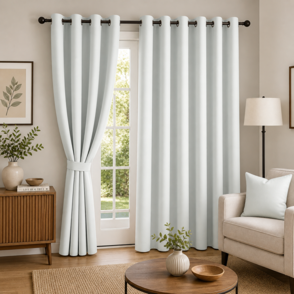 IDOLESHOP 213.5 cm (7 ft) Polyester Semi-Transparent Door Curtains (Pack of 2) – Elegant Light Filtering Eyelet Curtains for Living Room & Bedroom