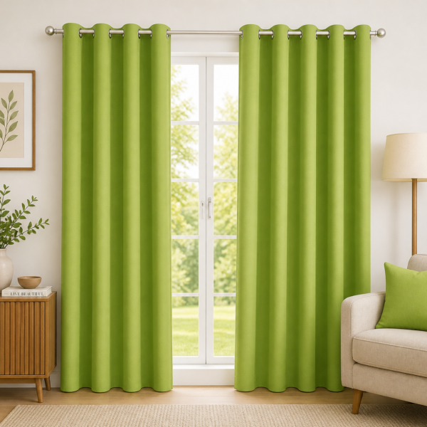 IDOLESHOP 213.5 cm (7 ft) Polyester Semi-Transparent Door Curtains (Pack of 2) – Stylish Light Filtering Green Eyelet Curtains for Living Room, Bedroom & Balcony
