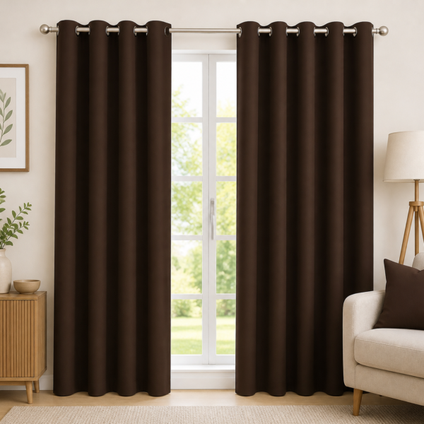 IDOLESHOP 274.5 cm (9 ft) Long Polyester Semi-Transparent Door Curtains (Pack of 2) – Elegant Light Filtering Brown Eyelet Curtains for Living Room, Bedroom & Balcony