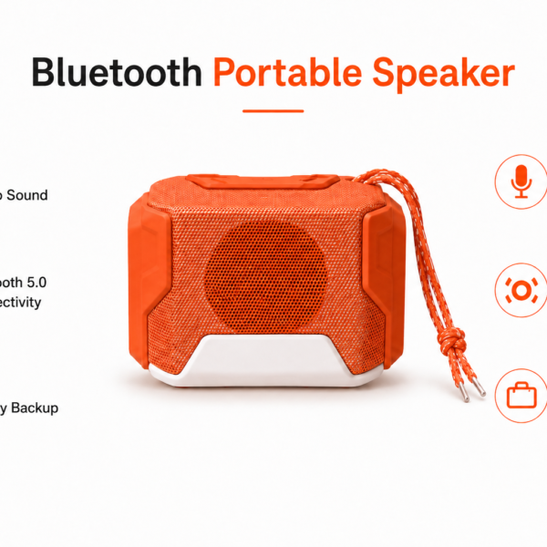 FIRSTLIKE Rugged Portable Wireless Bluetooth Speaker | Compact Stereo Sound, Rechargeable Battery & Outdoor Travel Speaker (Orange)