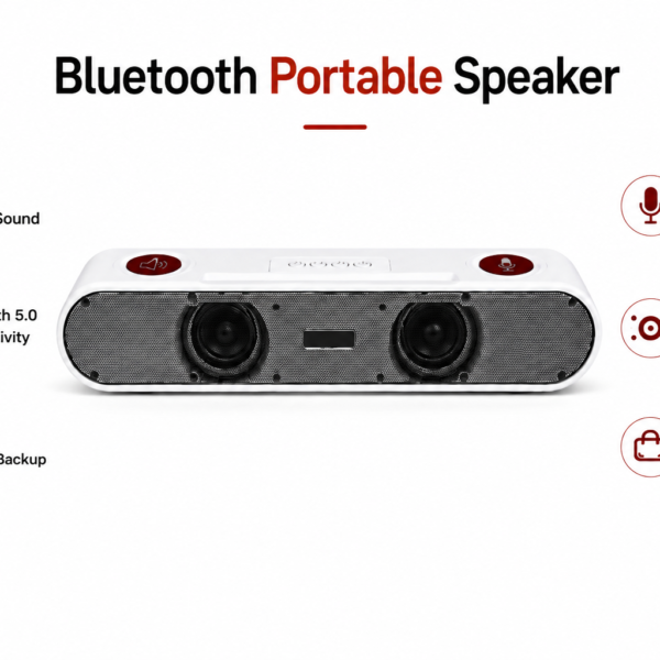 FIRSTLIKE Dual Driver Wireless Bluetooth Speaker | Powerful Stereo Sound, Deep Bass & Rechargeable Portable Speaker (White)