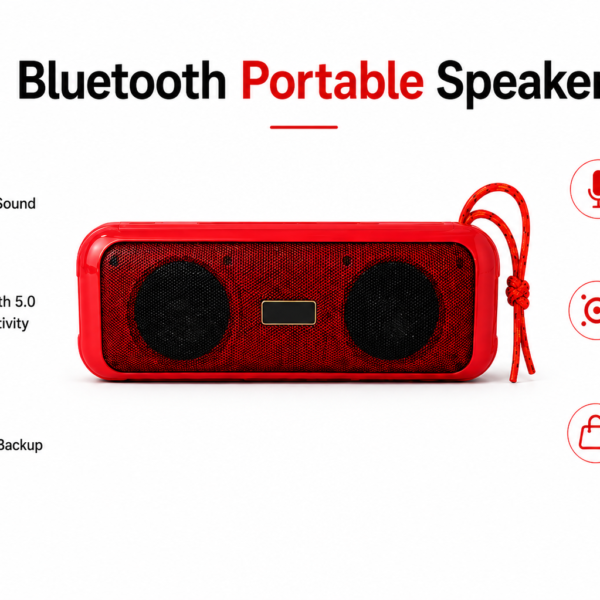 FIRSTLIKE Dual Driver Portable Wireless Bluetooth Speaker | High Bass Stereo Sound, Rechargeable Battery & Outdoor Music Speaker (Red)